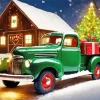 Christmas Green Farm Truck Diamond Painting