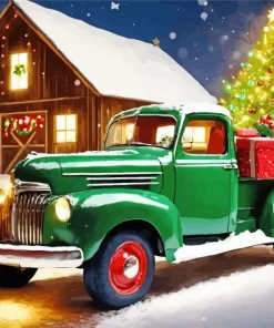 Christmas Green Farm Truck Diamond Painting