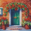 Christmas Green Front Door Art Diamond Painting