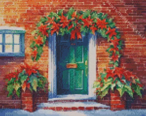 Christmas Green Front Door Art Diamond Painting