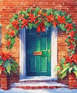 Christmas Green Front Door Art Diamond Painting