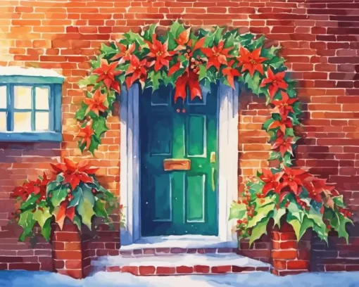 Christmas Green Front Door Art Diamond Painting