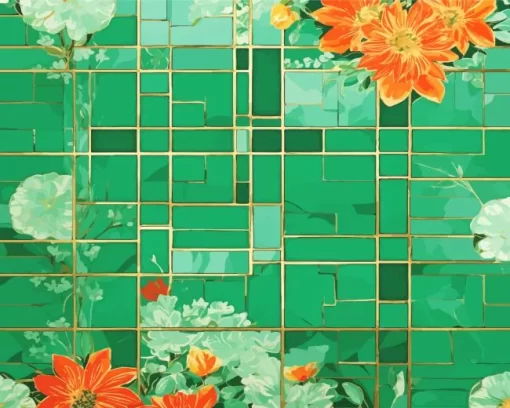 Floral Green Mosaic Diamond Painting