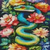 Flowers And Green Snake Diamond Painting