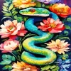 Flowers And Green Snake Diamond Painting