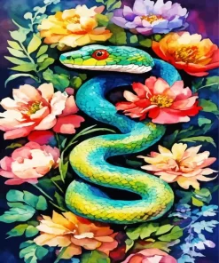 Flowers And Green Snake Diamond Painting