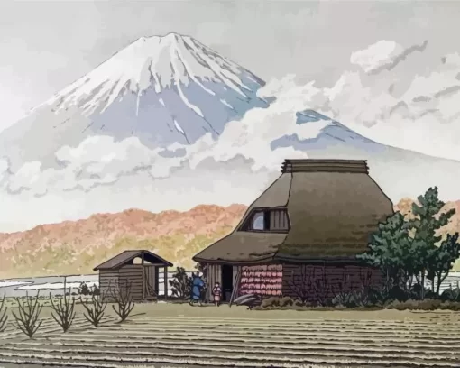 Fuji vanaf het dorp Narusawa diamond paintings