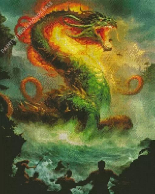 Furious Green Sea Dragon Diamond Painting