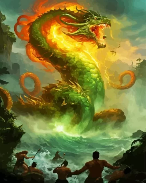 Furious Green Sea Dragon Diamond Painting