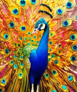 Golden Indian Peafowl Diamond Painting