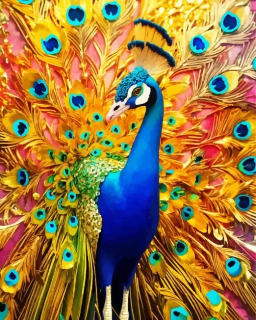 Golden Indian Peafowl Diamond Painting