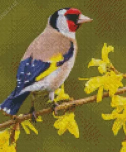 Goldfinch Bird And Yellow Flowers Diamond Painting