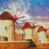 Greece Windmills Sunset Diamond Painting