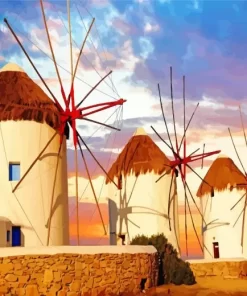 Greece Windmills Sunset Diamond Painting