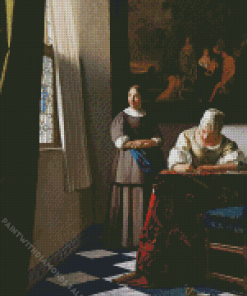 Lady Writing A Letter With Her Maid Diamond Paintings