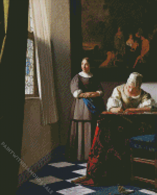 Lady Writing A Letter With Her Maid Diamond Paintings