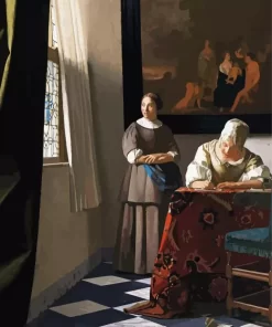 Lady Writing A Letter With Her Maid Diamond Paintings