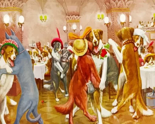 New Years Eve In Dogville Diamond Paintings