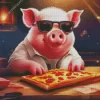 Pig Eating Pizza Diamond Painting