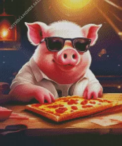 Pig Eating Pizza Diamond Painting