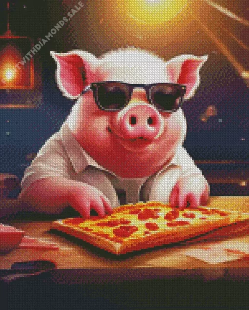 Pig Eating Pizza Diamond Painting