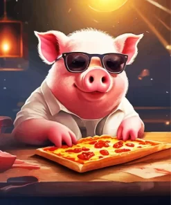 Pig Eating Pizza Diamond Painting