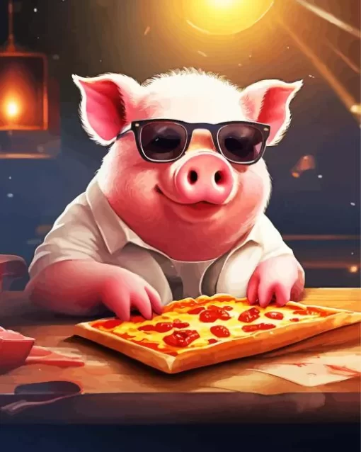 Pig Eating Pizza Diamond Painting