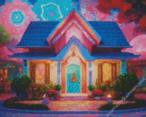 Pink And Blue House Diamond Painting