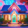 Pink And Blue House Diamond Painting