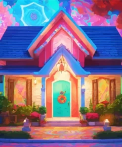 Pink And Blue House Diamond Painting