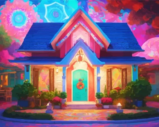 Pink And Blue House Diamond Painting