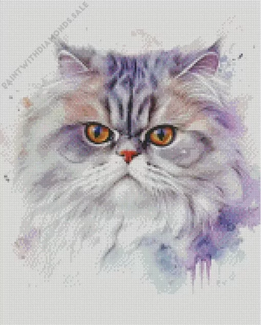 Splatter Grey White Persian Cat Diamond Painting