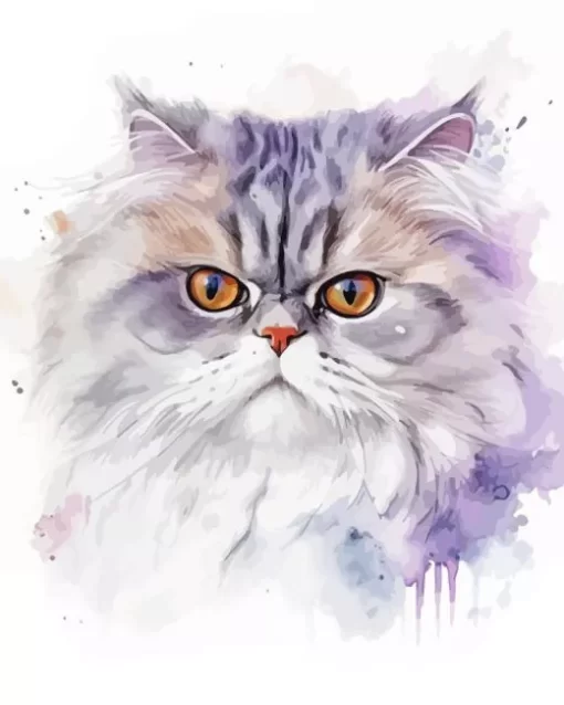 Splatter Grey White Persian Cat Diamond Painting