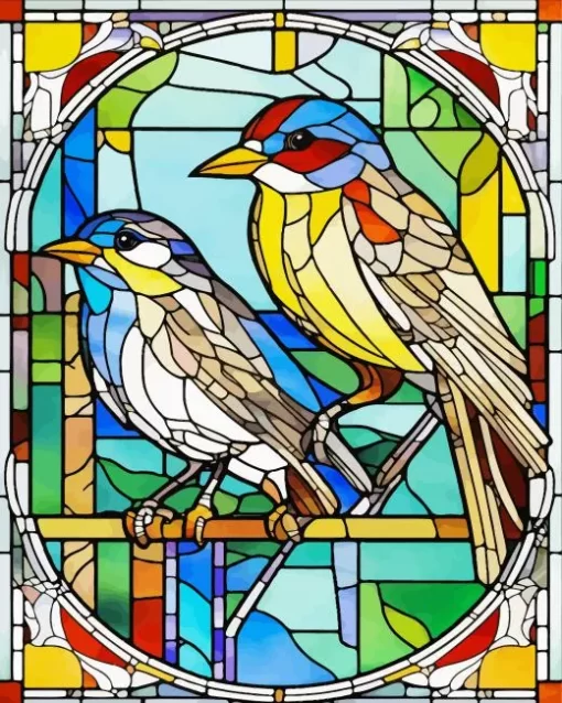 Stained Glass Goldfinch Couple Diamond Painting