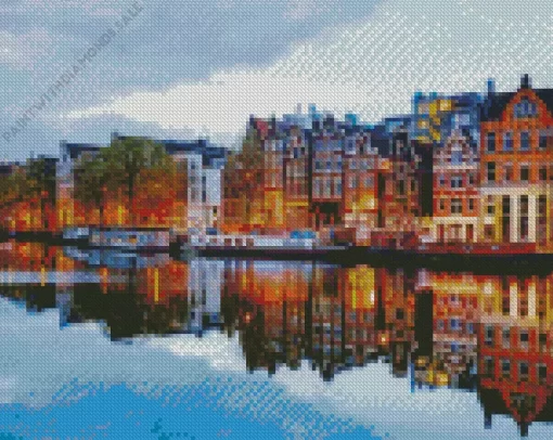 Amsterdam Buildings Reflection Diamond Painting