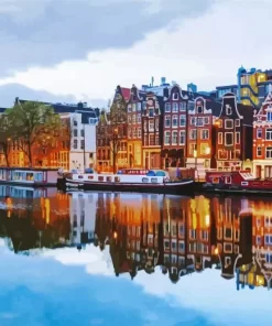 Amsterdam Buildings Reflection Diamond Painting