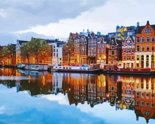 Amsterdam Buildings Reflection Diamond Painting