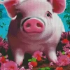 Baby Pig In A Field Of Flowers Diamond Painting