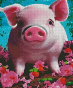 Baby Pig In A Field Of Flowers Diamond Painting