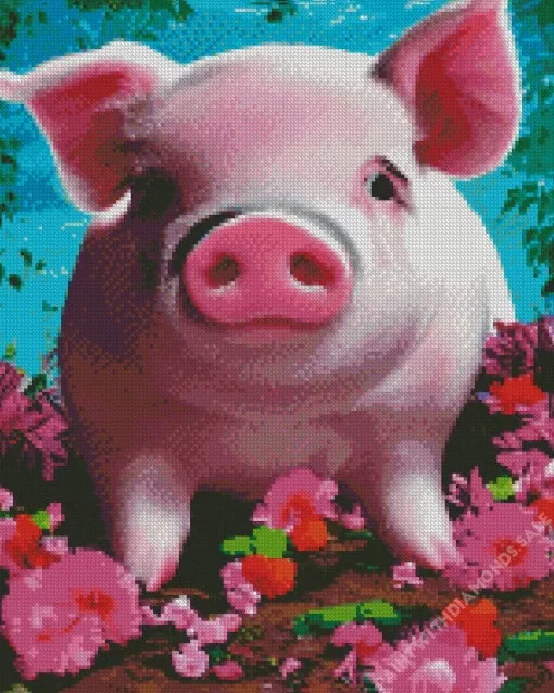 Baby Pig In A Field Of Flowers Diamond Painting