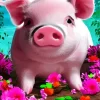 Baby Pig In A Field Of Flowers Diamond Painting