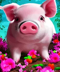 Baby Pig In A Field Of Flowers Diamond Painting