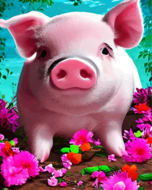 Baby Pig In A Field Of Flowers Diamond Painting