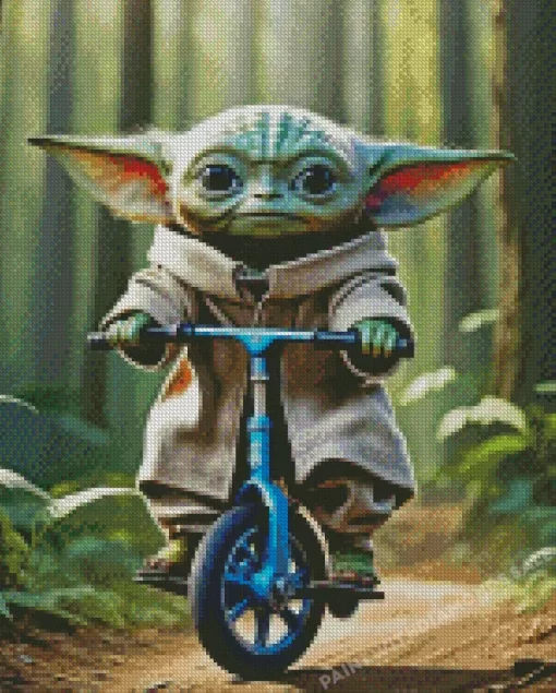 Baby Yoda On Bicycle diamond paints