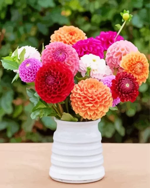 Ball Dahlias Vase Diamond Painting