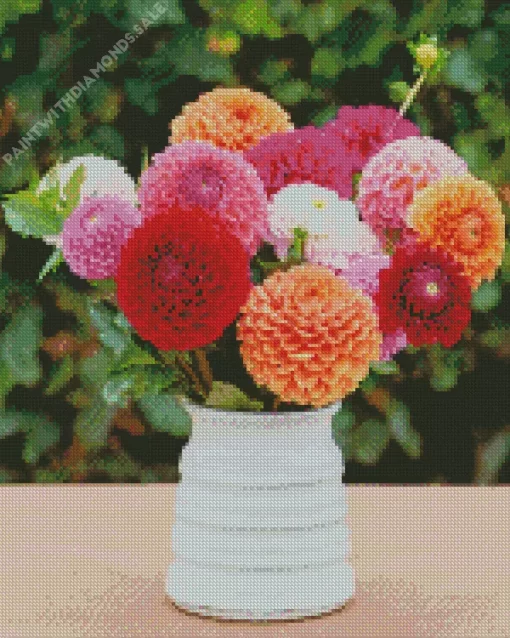 Ball Dahlias Vase Diamond Painting