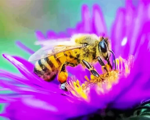 Bee On A Purple Flower Diamond Painting