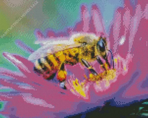 Bee On A Purple Flower Diamond Painting