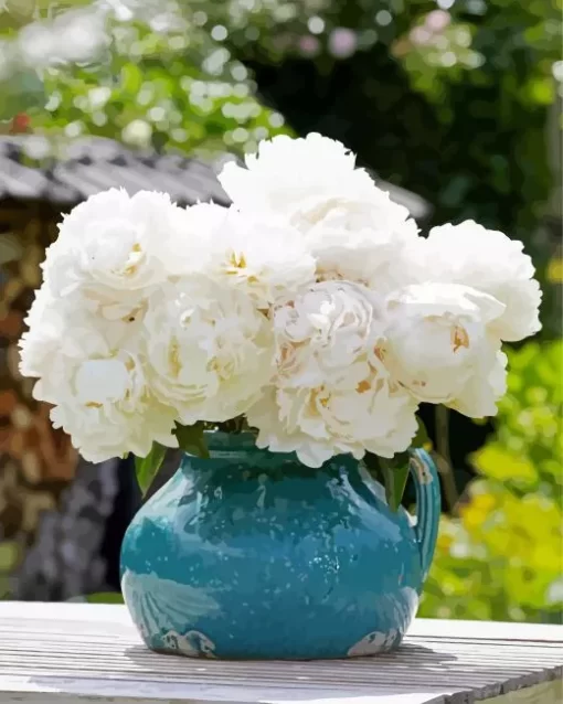 Bowl of Cream Peonies Diamond Painting