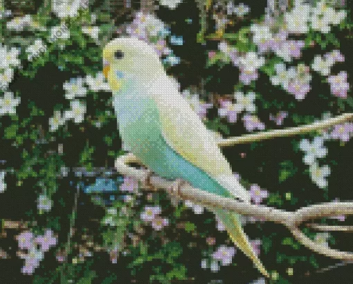 Budgie With Flowers Diamond Painting